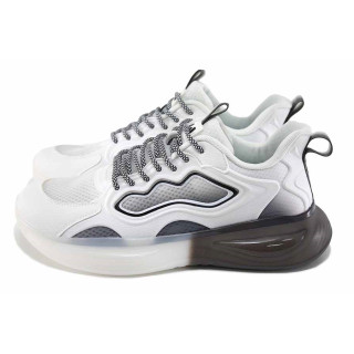 Бели мъжки маратонки, текстилна материя - спортни обувки за пролетта и лятото N 100023431