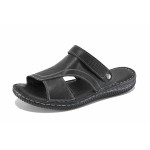 Черни мъжки чехли, естествена кожа - всекидневни обувки за лятото N 100023117