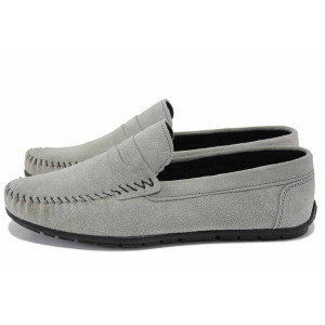 Сиви анатомични дамски мокасини, естествен велур - всекидневни обувки за пролетта и лятото N 100023406