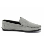 Сиви дамски мокасини, естествен велур - всекидневни обувки за пролетта и лятото N 100023406