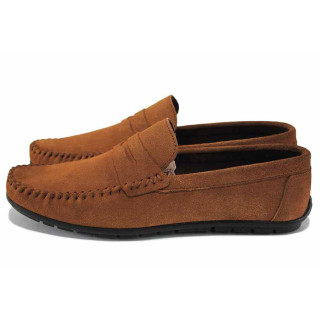 Кафяви дамски мокасини, естествен велур - ежедневни обувки за пролетта и лятото N 100023407