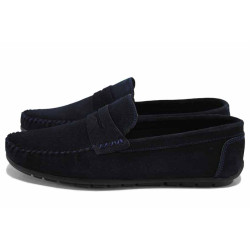 Тъмносини анатомични дамски мокасини, естествен велур - ежедневни обувки за пролетта и лятото N 100023409