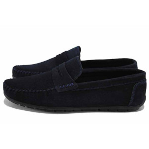 Тъмносини анатомични дамски мокасини, естествен велур - ежедневни обувки за пролетта и лятото N 100023409