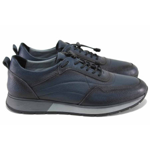 Сини анатомични мъжки спортни обувки, естествена кожа - всекидневни обувки за есента и зимата N 100023695