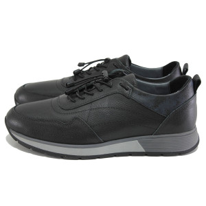 Черни анатомични мъжки спортни обувки, естествена кожа - ежедневни обувки за есента и зимата N 100023770