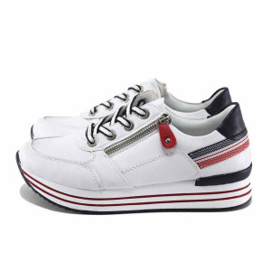 Бели спортни дамски обувки, естествена кожа - спортни обувки за пролетта и лятото N 100022660