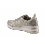 Бежови спортни дамски обувки, еко-кожа и текстилна материя - всекидневни обувки за пролетта и лятото N 100022664