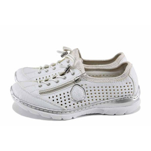Бели дамски обувки с равна подметка, еко-кожа и текстилна материя - ежедневни обувки за пролетта и лятото N 100022665