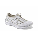 Бели дамски обувки с равна подметка, еко-кожа и текстилна материя - ежедневни обувки за пролетта и лятото N 100022665