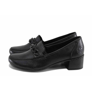 Черни дамски обувки със среден ток, естествена кожа и еко-кожа - ежедневни обувки за пролетта и лятото N 100022677