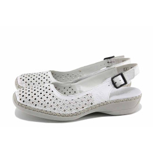 Бели дамски сандали, естествена кожа перфорирана - ежедневни обувки за пролетта и лятото N 100022688