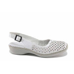 Бели дамски сандали, естествена кожа перфорирана - ежедневни обувки за пролетта и лятото N 100022688