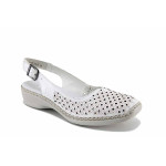 Бели дамски сандали, естествена кожа перфорирана - ежедневни обувки за пролетта и лятото N 100022688