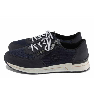 Тъмносини спортни дамски обувки, естествена кожа и текстилна материя - спортни обувки за пролетта и лятото N 100022689