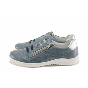 Сини дамски обувки с равна подметка, естествена кожа - всекидневни обувки за пролетта и лятото N 100022692