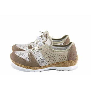 Бежови спортни дамски обувки, здрава еко-кожа - всекидневни обувки за пролетта и лятото N 100022695