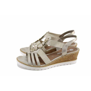 Бежови анатомични дамски сандали, здрава еко-кожа - всекидневни обувки за пролетта и лятото N 100022694