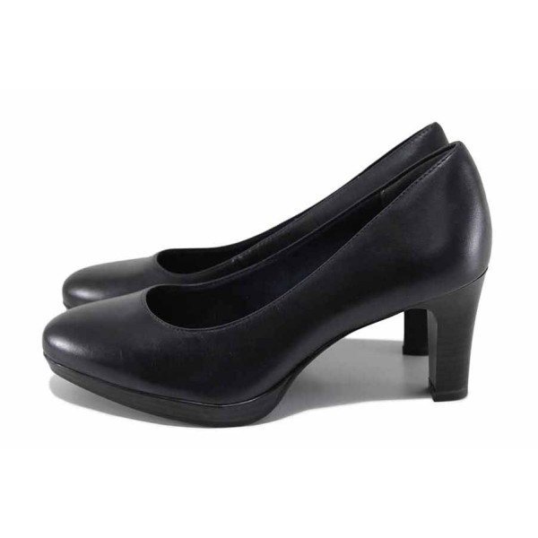 Тъмносини дамски обувки с висок ток, естествена кожа - официални обувки за пролетта и лятото N 100022700
