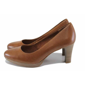 Кафяви дамски обувки с висок ток, естествена кожа - ежедневни обувки за пролетта и лятото N 100022701