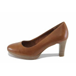 Кафяви дамски обувки с висок ток, естествена кожа - ежедневни обувки за пролетта и лятото N 100022701