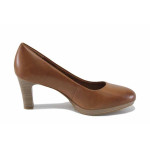 Кафяви дамски обувки с висок ток, естествена кожа - ежедневни обувки за пролетта и лятото N 100022701