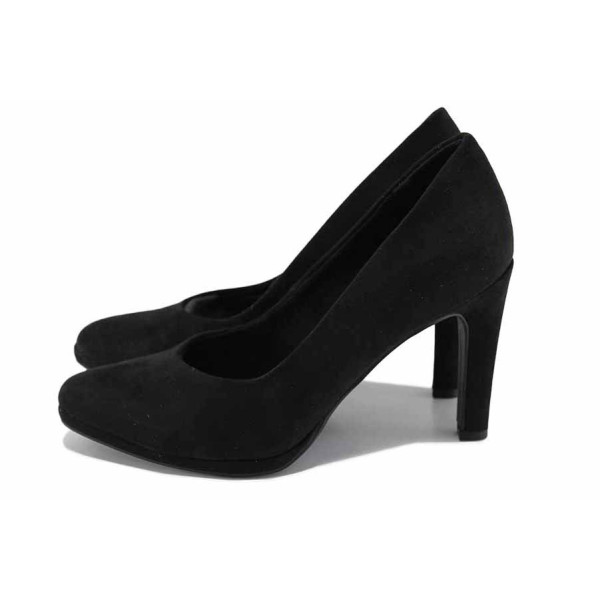 Черни дамски обувки с висок ток, качествен еко-велур - елегантни обувки за пролетта и лятото N 100022702
