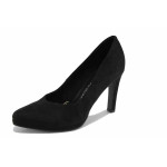 Черни дамски обувки с висок ток, качествен еко-велур - елегантни обувки за пролетта и лятото N 100022702