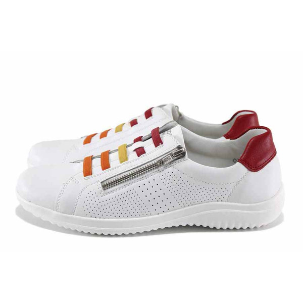 Бели дамски обувки с равна подметка, естествена кожа - спортни обувки за пролетта и лятото N 100022705