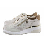 Бежови спортни дамски обувки, здрава еко-кожа - спортни обувки за пролетта и лятото N 100022706