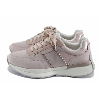 Розови спортни дамски обувки, естествена кожа и еко-кожа - спортни обувки за пролетта и лятото N 100022707