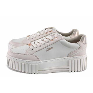 Розови дамски обувки с равна подметка, здрава еко-кожа - спортни кецове за пролетта и лятото N 100022710