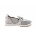 Бежови дамски обувки с равна подметка, естествена кожа и текстилна материя - всекидневни обувки за пролетта и лятото N 100022719