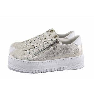 Бежови спортни дамски обувки, здрава еко-кожа - спортни кецове за пролетта и лятото N 100022723