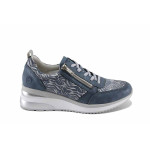 Сини дамски маратонки, еко-кожа и текстилна материя - спортни обувки за пролетта и лятото N 100022724