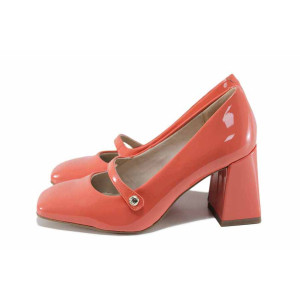 Оранжеви дамски обувки с висок ток, лачена еко кожа - официални обувки за пролетта и лятото N 100022725