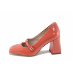Оранжеви дамски обувки с висок ток, лачена еко кожа - официални обувки за пролетта и лятото N 100022725