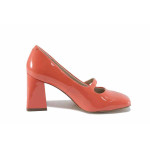Оранжеви дамски обувки с висок ток, лачена еко кожа - официални обувки за пролетта и лятото N 100022725