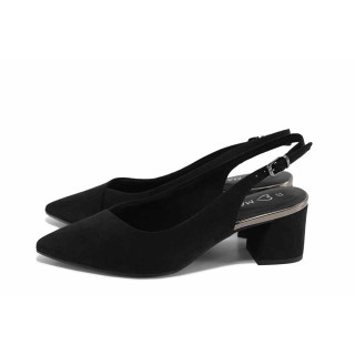 Черни дамски обувки със среден ток, качествен еко-велур - всекидневни обувки за пролетта и лятото N 100022728