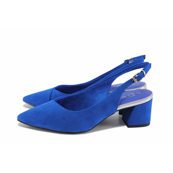 Сини дамски обувки със среден ток, качествен еко-велур - ежедневни обувки за пролетта и лятото N 100022729