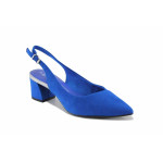 Сини дамски обувки със среден ток, качествен еко-велур - ежедневни обувки за пролетта и лятото N 100022729