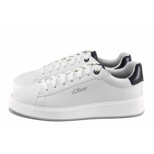 Бели анатомични мъжки спортни обувки, здрава еко-кожа - спортни кецове за пролетта и лятото N 100022730