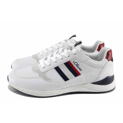 Бели анатомични мъжки маратонки, здрава еко-кожа - спортни обувки за пролетта и лятото N 100022731