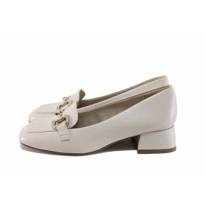 Бежови дамски обувки със среден ток, естествена кожа - всекидневни обувки за пролетта и лятото N 100022732