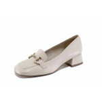 Бежови дамски обувки със среден ток, естествена кожа - всекидневни обувки за пролетта и лятото N 100022732