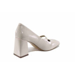 Бежови дамски обувки с висок ток, лачена еко кожа - елегантни обувки за пролетта и лятото N 100022733