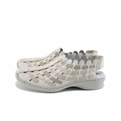 Бежови дамски обувки със среден ток, естествена кожа - всекидневни обувки за пролетта и лятото N 100022738