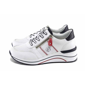 Бели дамски маратонки, естествена кожа - всекидневни обувки за пролетта и лятото N 100022739