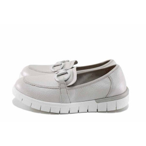 Бежови дамски обувки с равна подметка, естествена кожа - всекидневни обувки за пролетта и лятото N 100022740