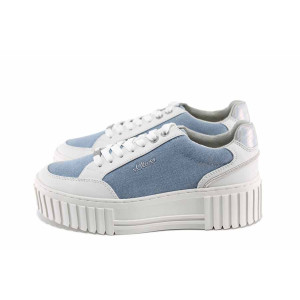 Сини анатомични спортни дамски обувки, еко-кожа и текстилна материя - спортни кецове за пролетта и лятото N 100022779