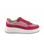 Розови спортни дамски обувки, естествена кожа и текстилна материя - спортни кецове за пролетта и лятото N 100022809